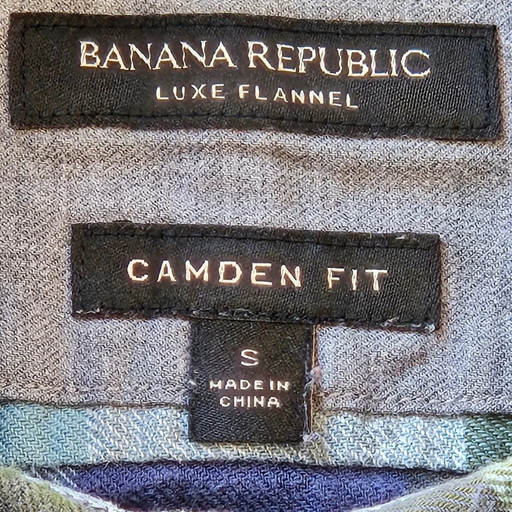 Banana Republic Luxe Flannel Shirt Mens Sm Camden Fit Blue Green Buffalo Check